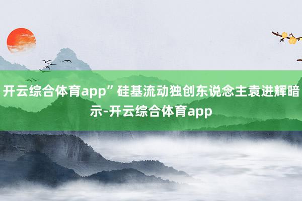 开云综合体育app”硅基流动独创东说念主袁进辉暗示-开云综合体育app